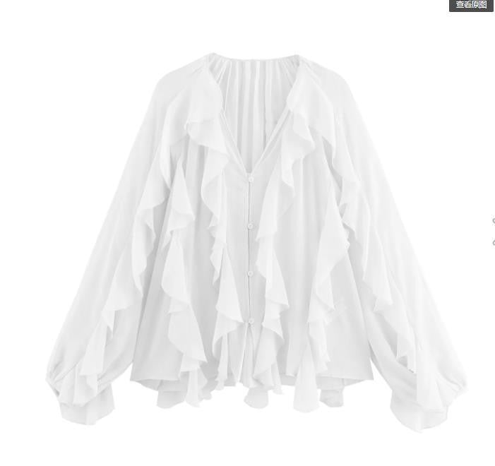 Damen Rüschenbluse mit weitem Schnitt und ballonartigen Ärmeln Drune