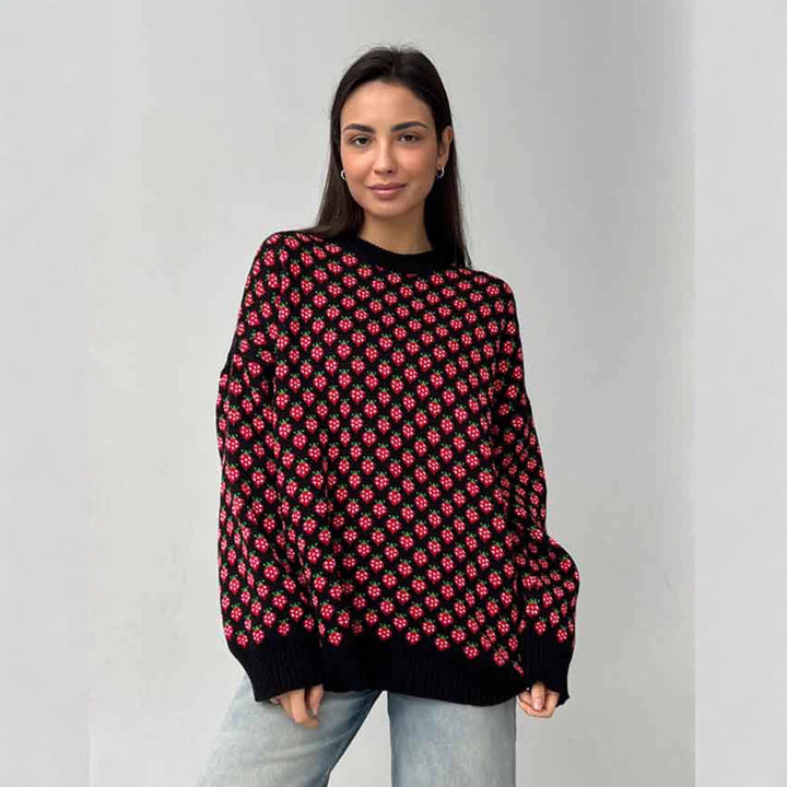 Damen Oversized Pullover mit floralem Muster und lässiger Passform Drune