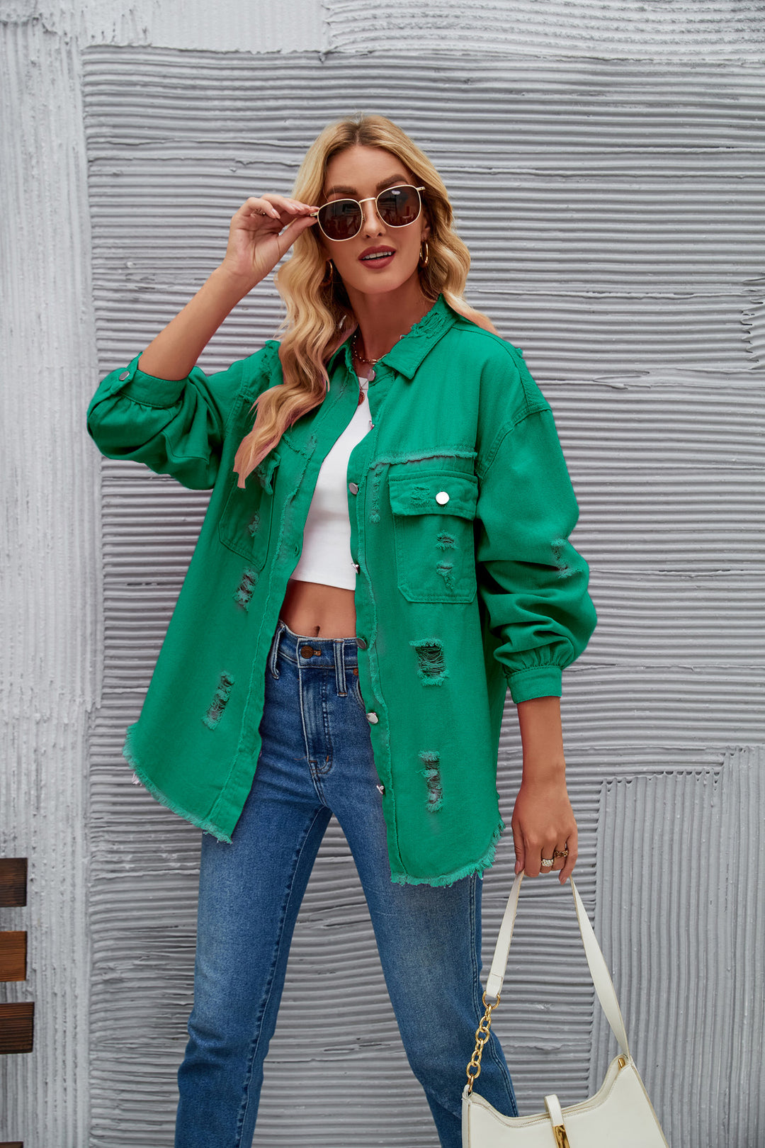 Damen Oversized Jeansjacke mit modernen Destroyed-Details Drune