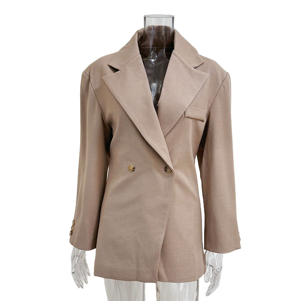 Damen Modischer Oversized Blazer mit doppelter Knopfleiste und strukturiertem Stoff Drune