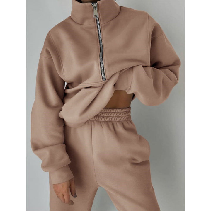 Damen lässiger Zip-Pullover mit hohem Kragen Drune