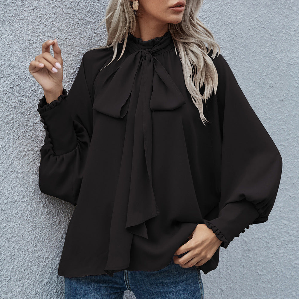 Damen Bluse mit raffiniertem Schleifendetail und elegantem Rundhalsausschnitt Drune