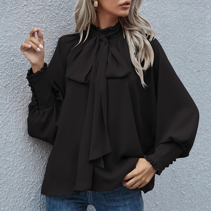 Damen Bluse mit raffiniertem Schleifendetail und elegantem Rundhalsausschnitt Drune