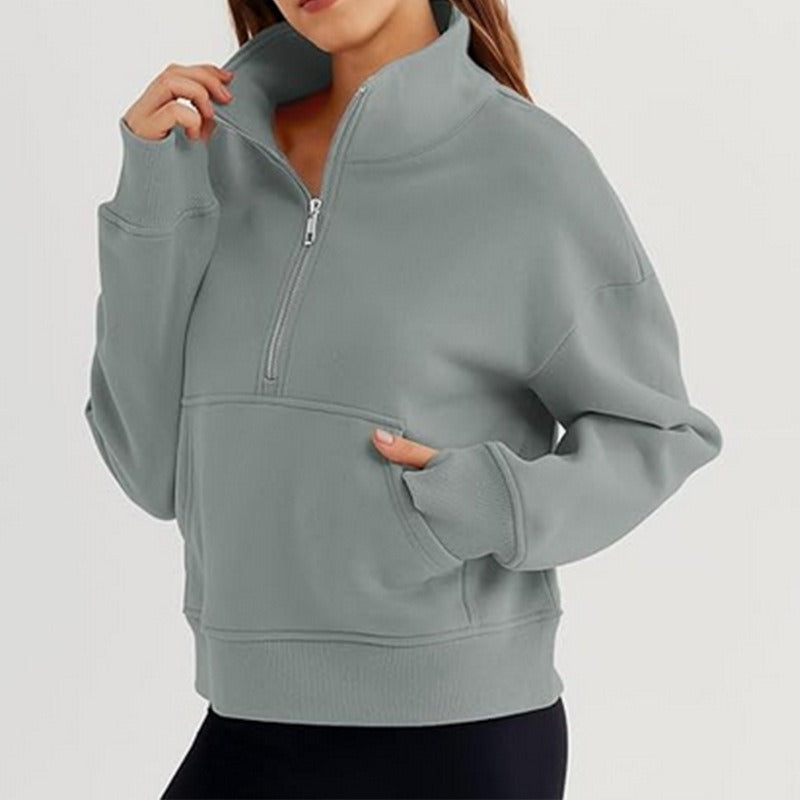 Damen lässiger Pullover mit hohem Kragen und kurzer Reißverschluss Drune