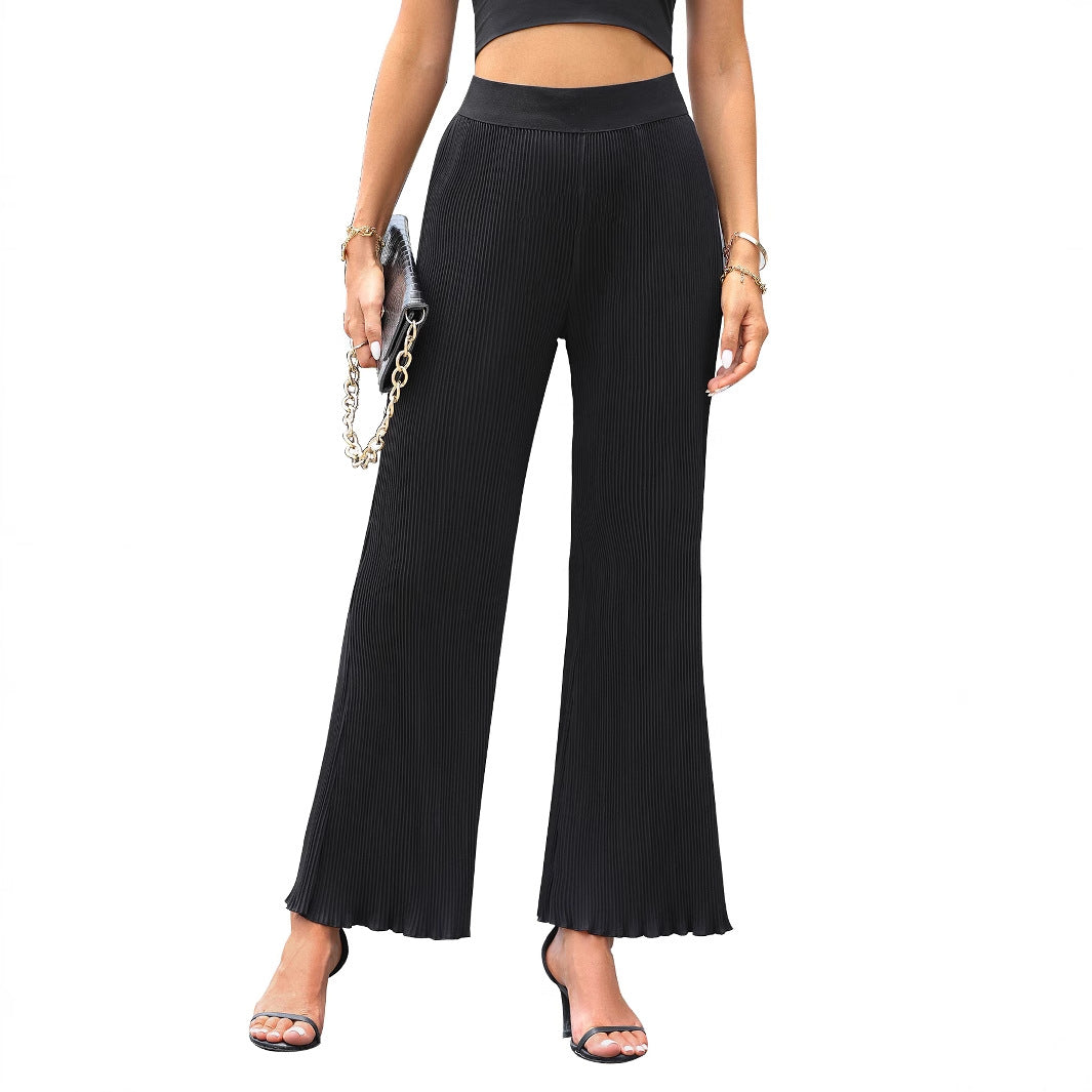 Damen lässige Plissee-Hose mit elastischem Bund und weit geschnittenem Bein Drune