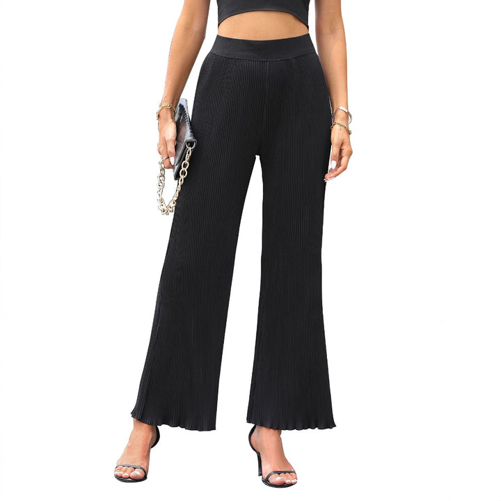 Damen lässige Plissee-Hose mit elastischem Bund und weit geschnittenem Bein Drune