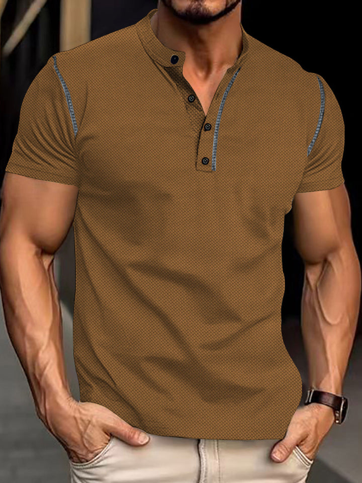 Herren nan tailliertes Struktur-Poloshirt mit Stehkragen und Zierpaspel Drune