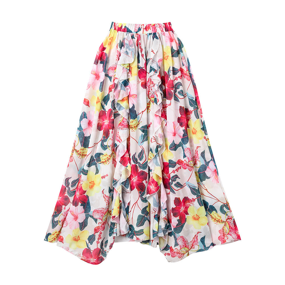 Damen eleganter Floral Badeanzug mit gewelltem Schulterdesign Drune