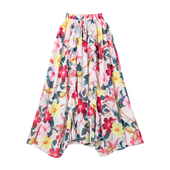 Damen eleganter Floral Badeanzug mit gewelltem Schulterdesign Drune