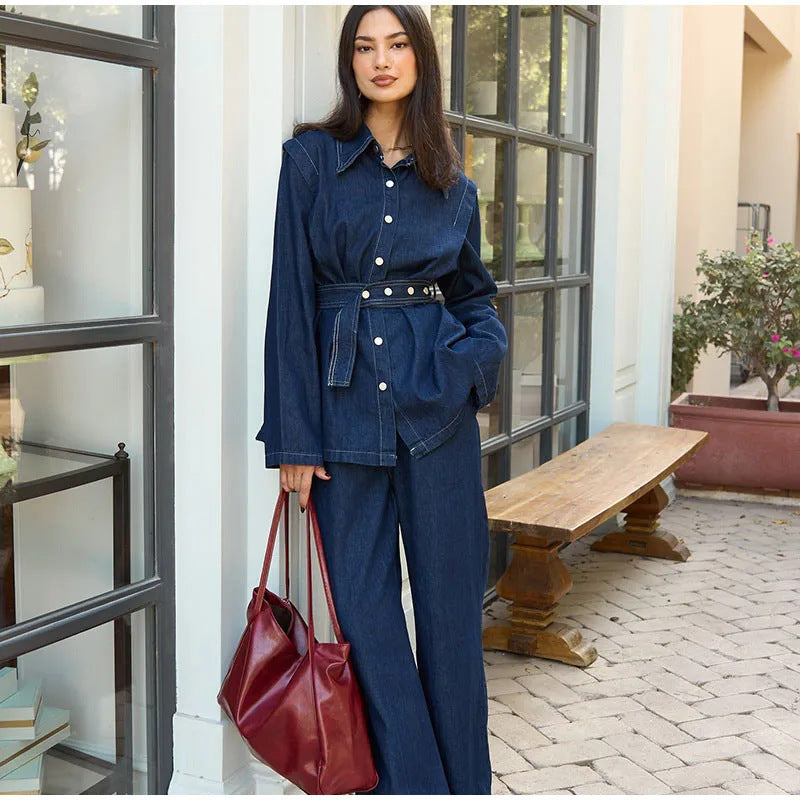 Damen Denimjacke mit Taillengürtel Drune