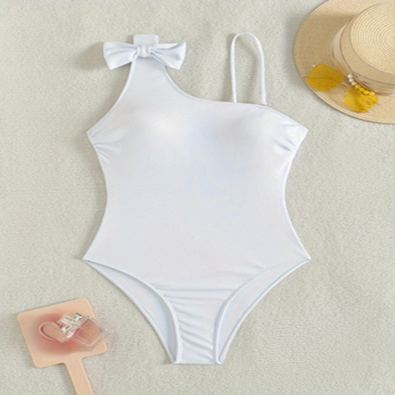 Damen asymmetrischer Einteiler Badeanzug mit Schleifen-Details Drune