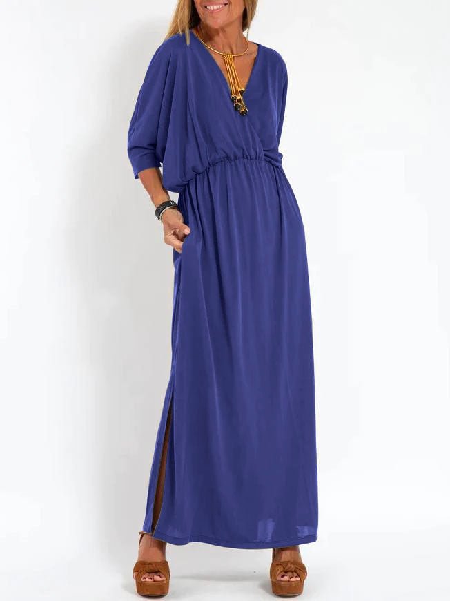 Damen Lässiges Maxikleid mit tiefem V-Ausschnitt und seitlichen Schlitzen Drune