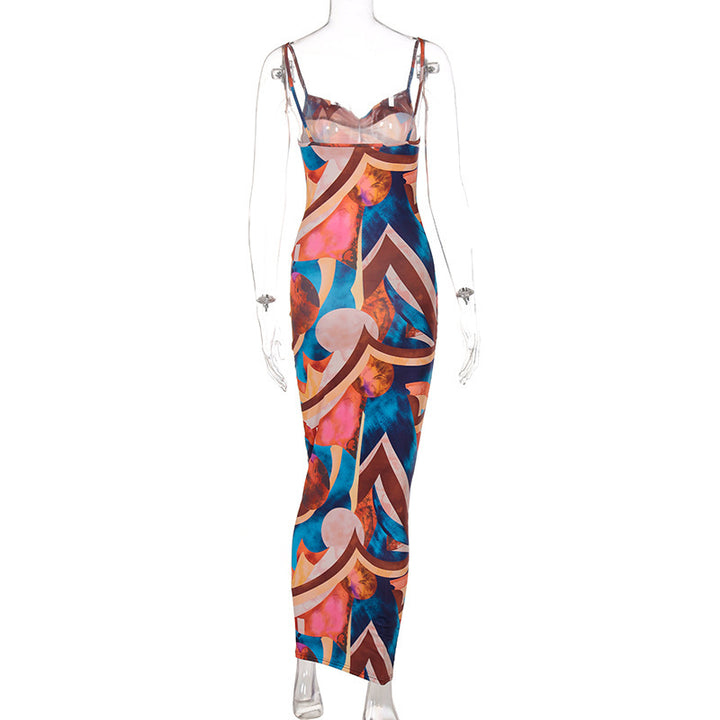 Damen Maxikleid mit hohem Schlitz und modernem Zebramuster Drune