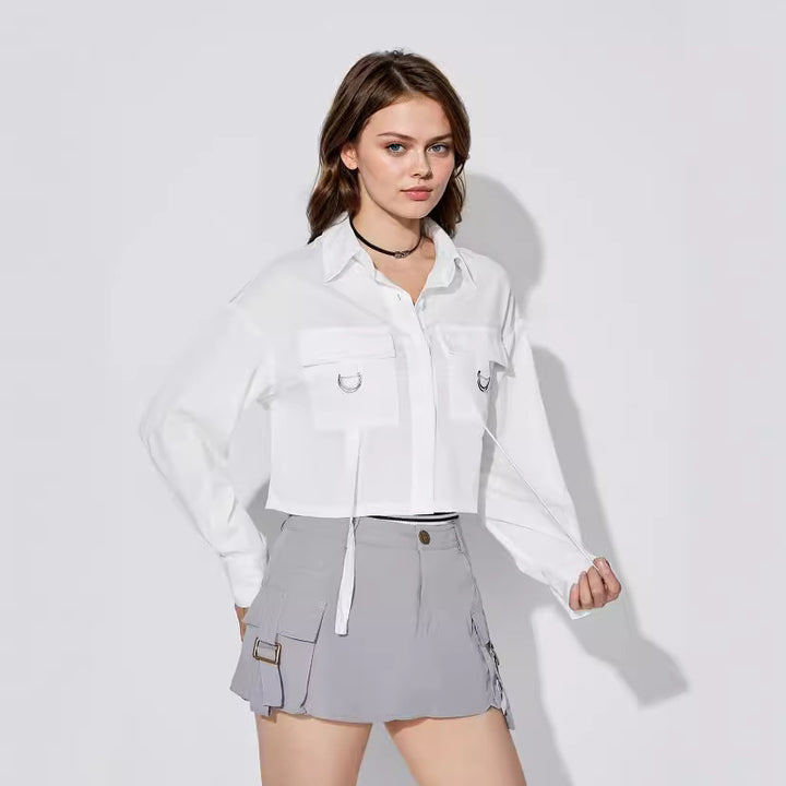 Damen cropped Hemdbluse mit praktischen Taschen und modernen Details Drune
