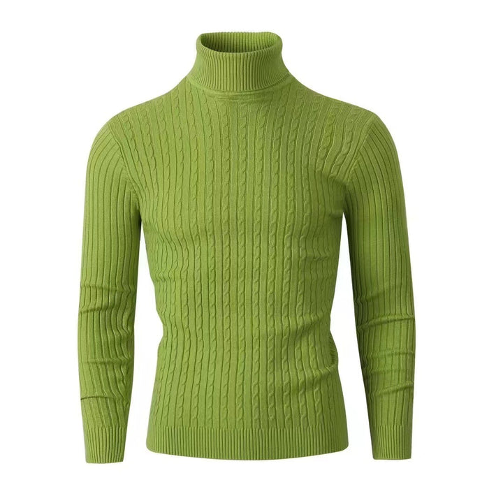 Herren nan gerippter Rollkragenpullover mit Zopfmuster und körpernaher Slim-Fit-Silhouette Drune