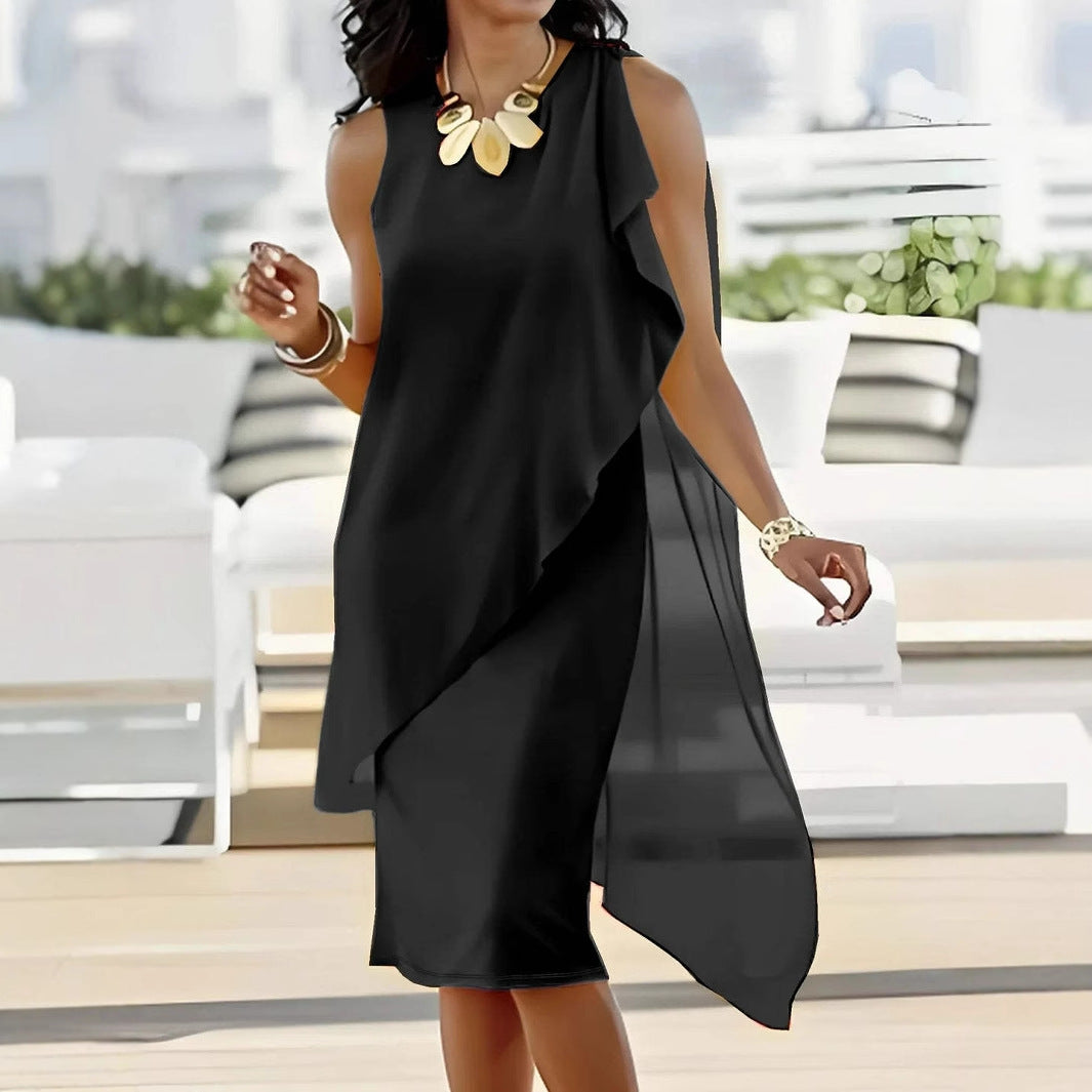 Damen elegantes und luftiges Abendkleid mit asymmetrischem Schnitt Drune