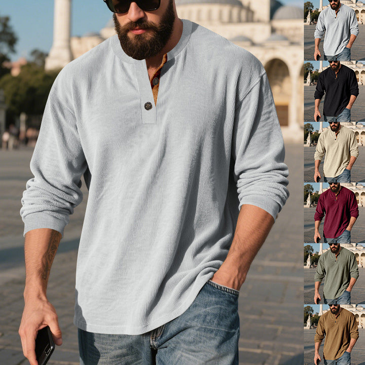 Herren Langarm-Henley-Shirt mit strukturiertem Material und modischen Knopfdetails Drune