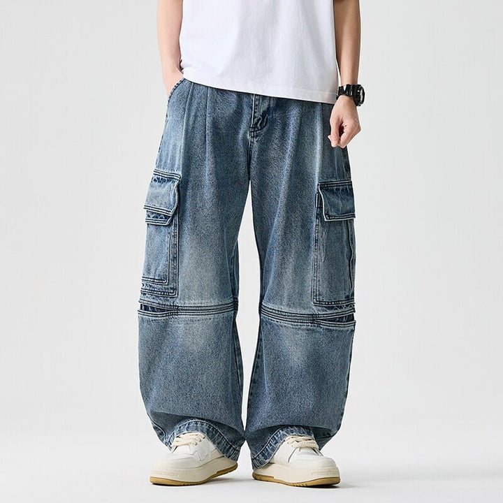 Herren nan extraweite Cargo-Jeans im Baggy-Stil mit verstärkten Knie-Nähten Drune