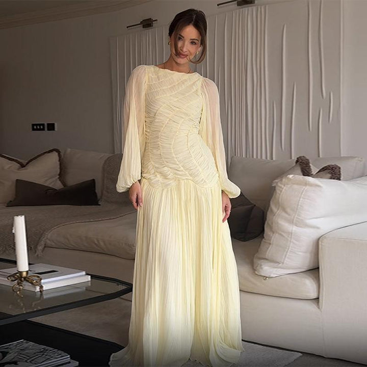 Damen Maxikleid mit raffinierten Falten und eleganten langen Ärmeln Drune