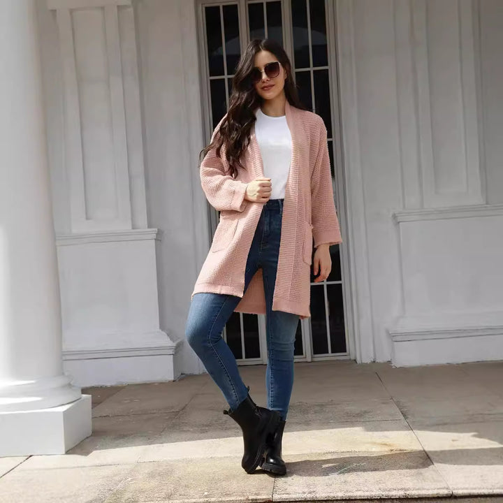 Damen lässiger Strickcardigan mit praktischen Taschen und offener Front Drune