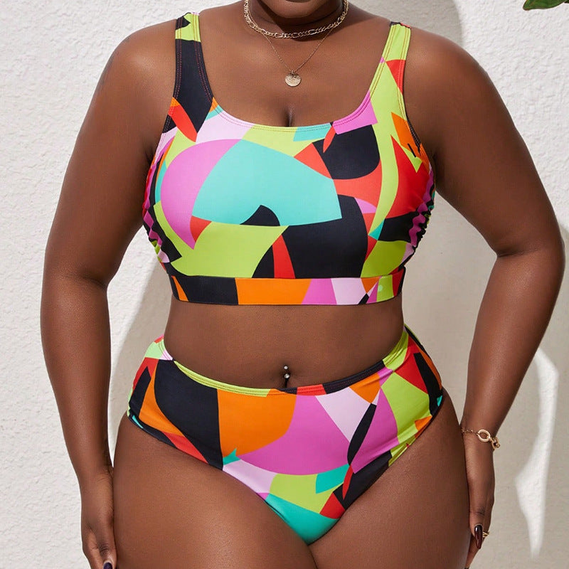 Damen Sport-Bikini mit hohem Taillenschnitt und vibranten Mustern Drune
