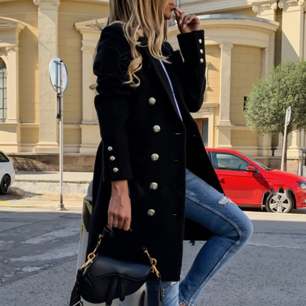 Damen eleganter Wollmantel mit doppelter Knopfleiste und modischen Details Drune
