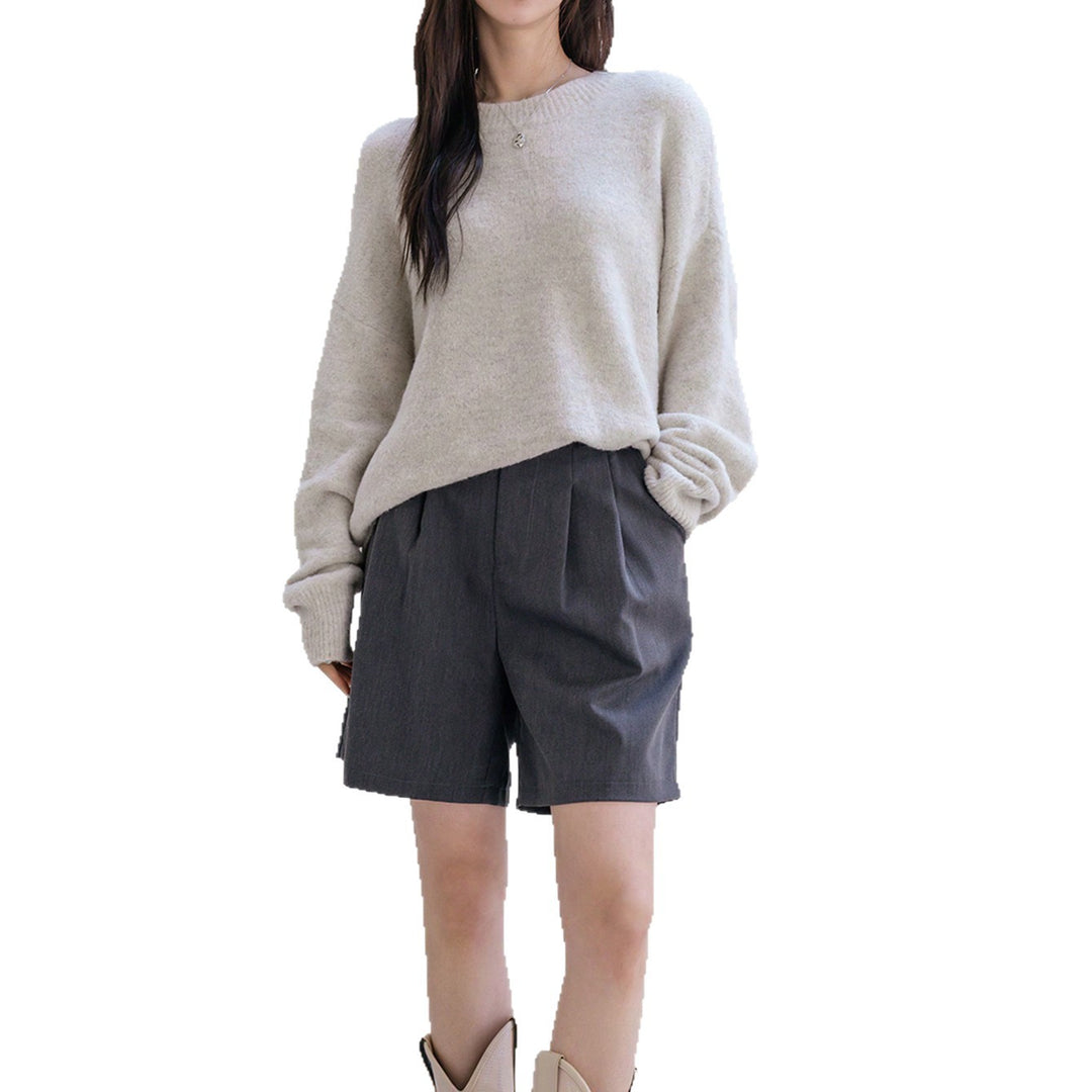 Damen Oversized Strickpullover mit weichem Fleece und modernen Details Drune