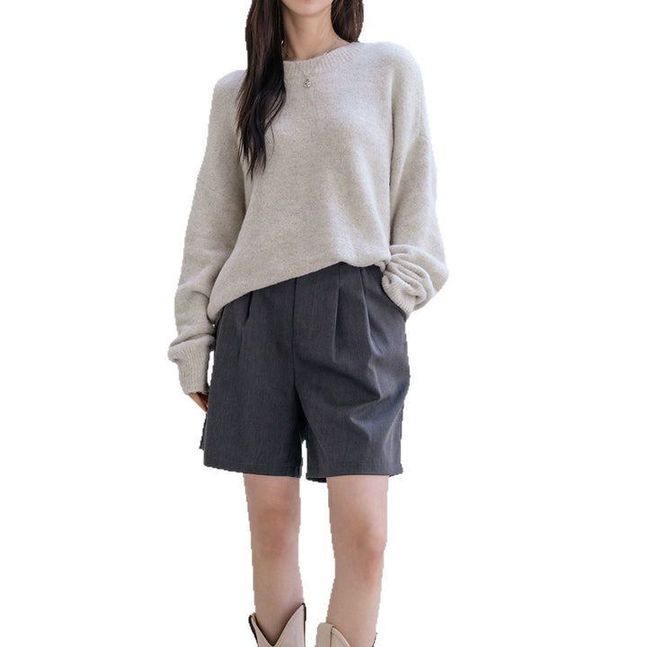 Damen Oversized Strickpullover mit weichem Fleece und modernen Details Drune