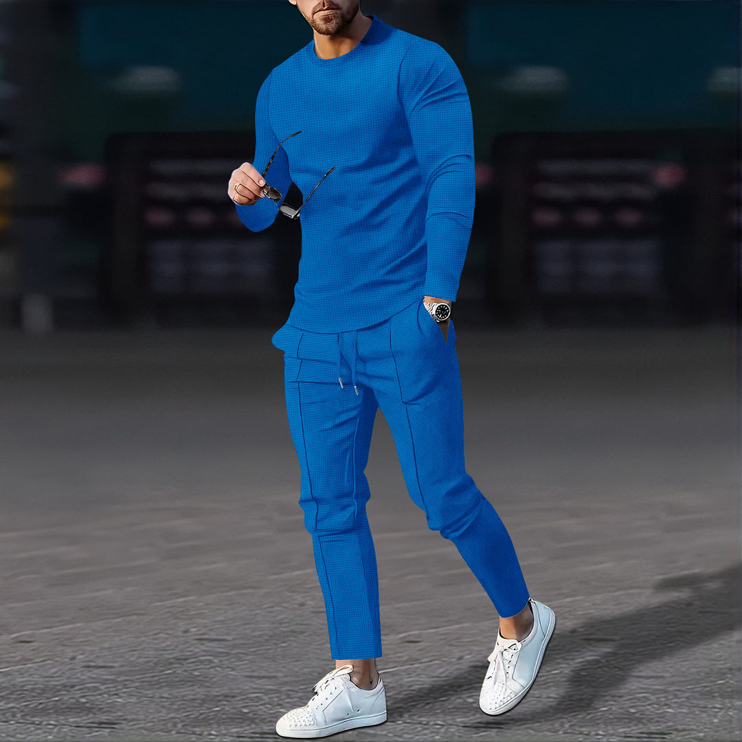 Herren nan modernes Lounge-Set aus feinem Stretchjersey mit Rundhals-Longsleeve und tapered Cargo-Jogger Drune