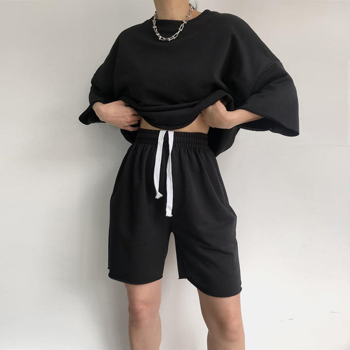Damen Lässiges Oversized Freizeitset mit kurzärmligem Oberteil und weiten Shorts Drune