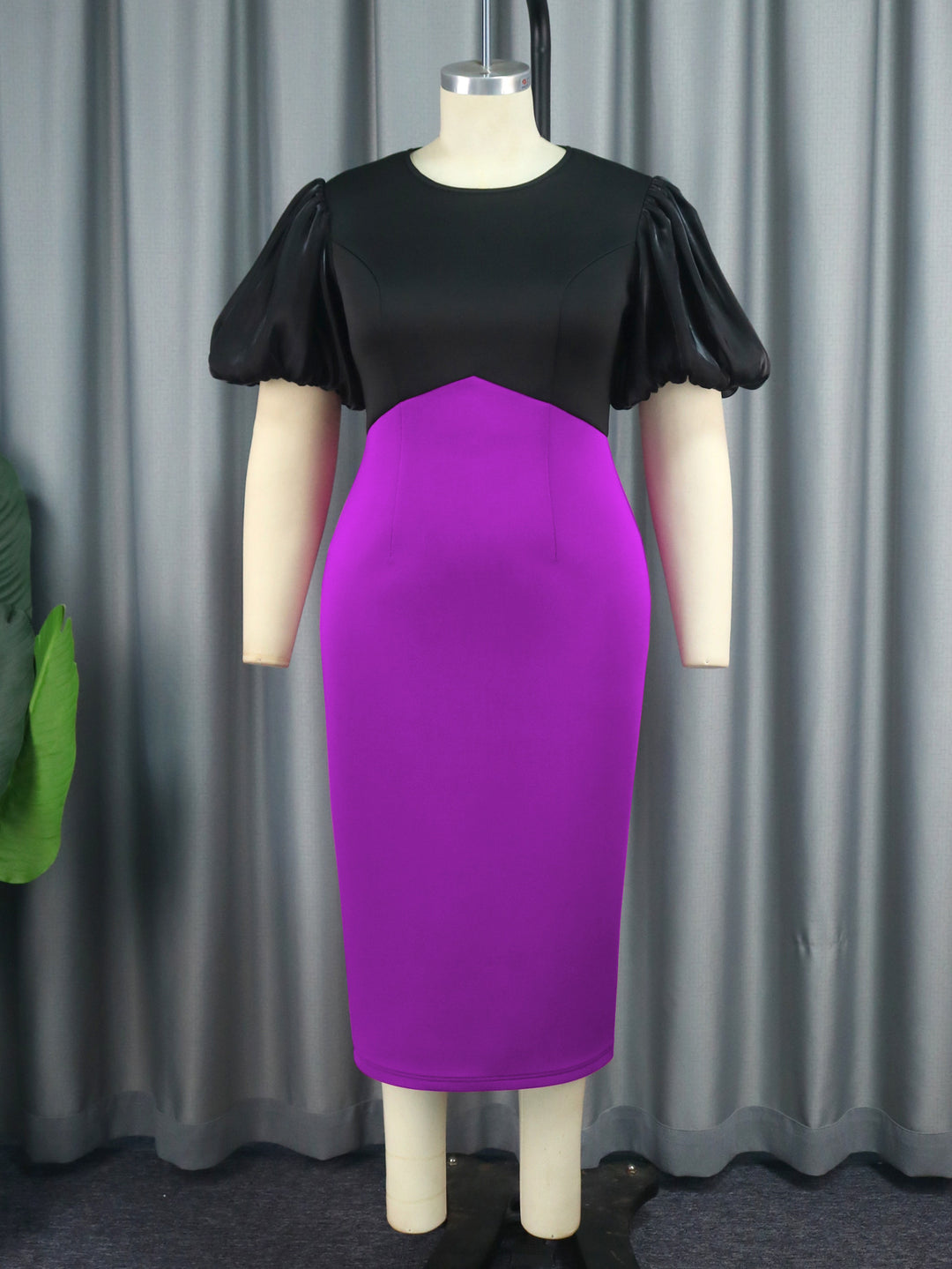 Damen Figurbetontes Kleid mit voluminösen Puffärmeln Drune