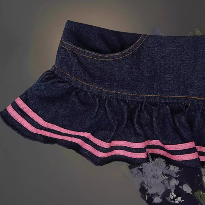 Damen Modische Mini-Jeansrock mit Rüschen und herzförmiger Applikation Drune