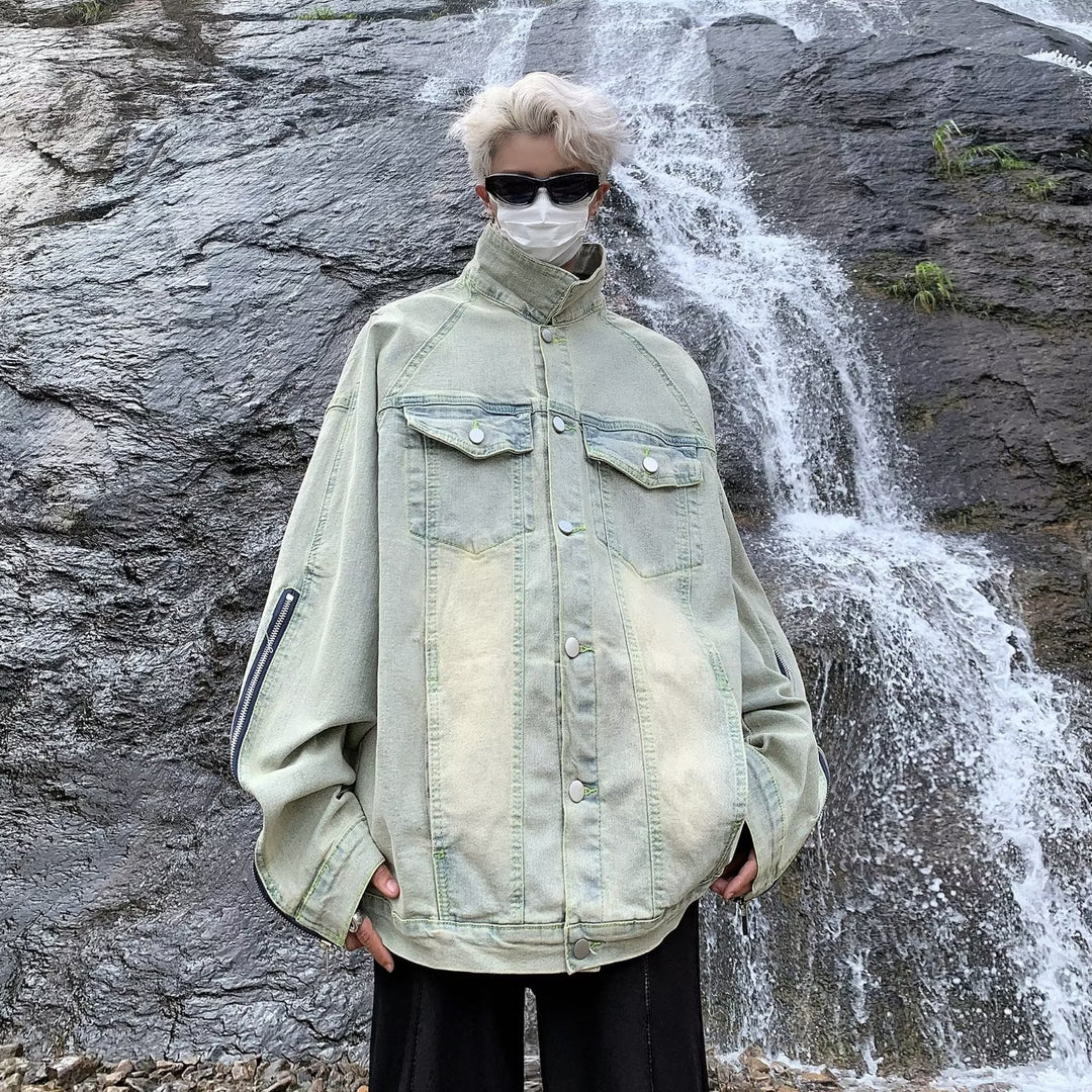 Unisex lässige Oversize-Jeansjacke mit einzigartigem Schnitt und praktischen Taschen Drune