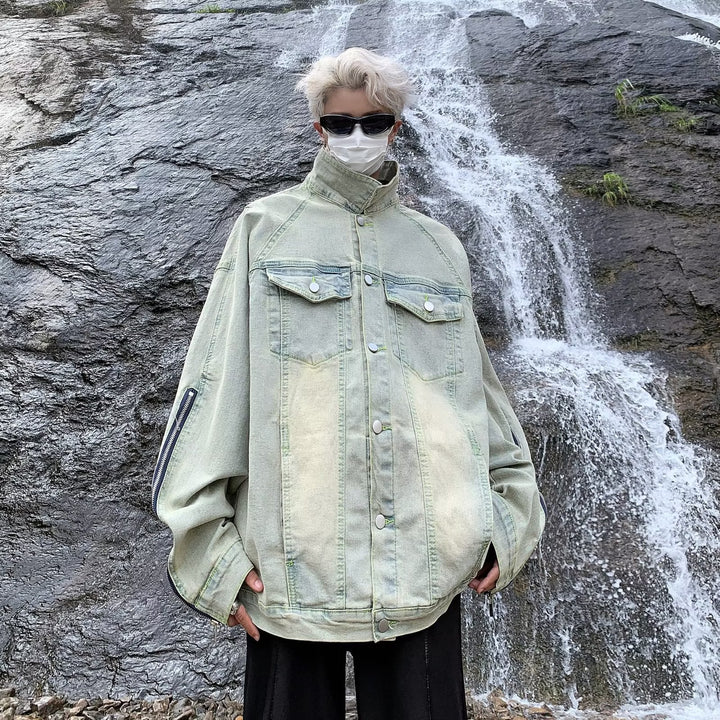 Unisex lässige Oversize-Jeansjacke mit einzigartigem Schnitt und praktischen Taschen Drune