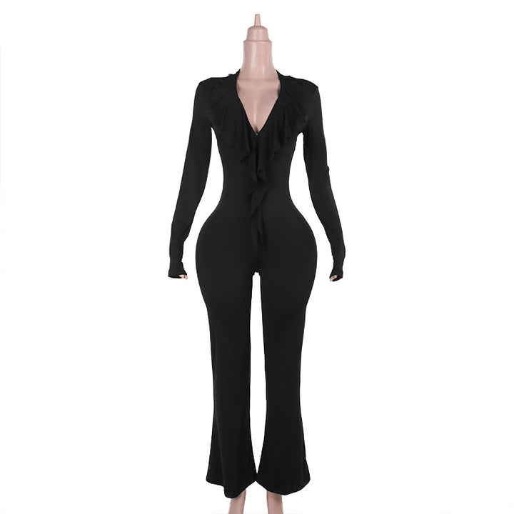 Damen trendiger Jumpsuit mit offenem Rücken und leichtem Stoff Drune