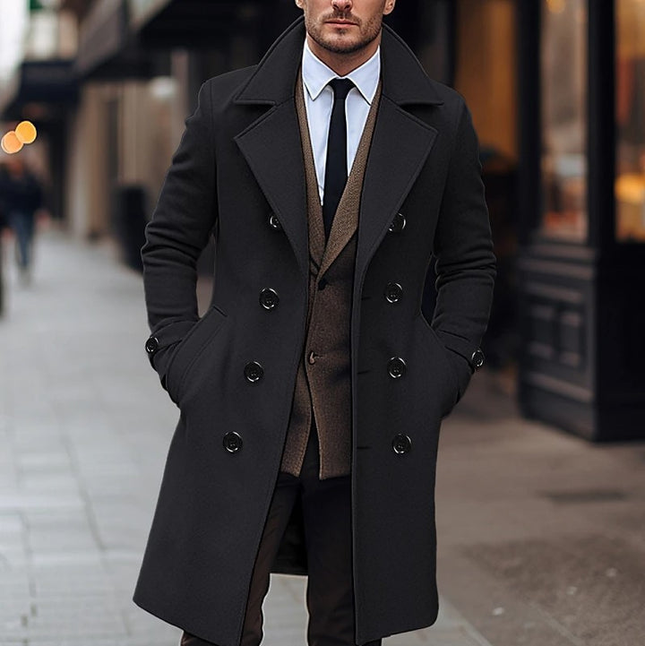 Herren nan eleganter doppelt geknöpfter Wollmantel mit breitem Revers und tailliertem Businessschnitt Drune