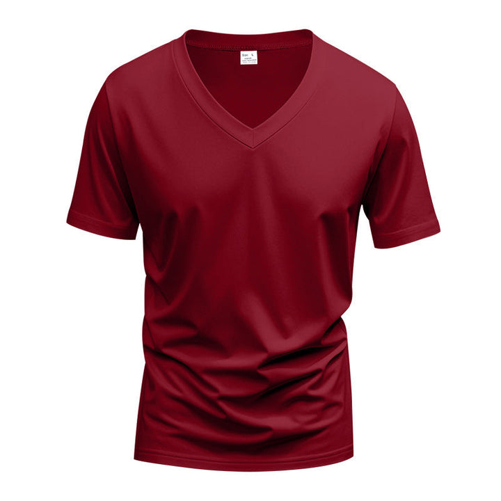 Herren nan V-Ausschnitt-T-Shirt aus Stretchbaumwolle mit ergonomischem Schulterschnitt und flachem Saum Drune