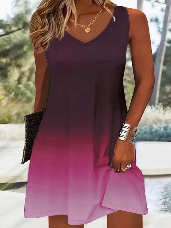 Damen Sommerliches V-Ausschnitt Kleid im modischen Ombre-Design Drune