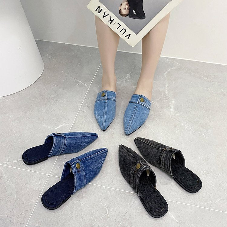 Damen Offene Mules mit elegantem Denim-Design und modischer Spitze Drune