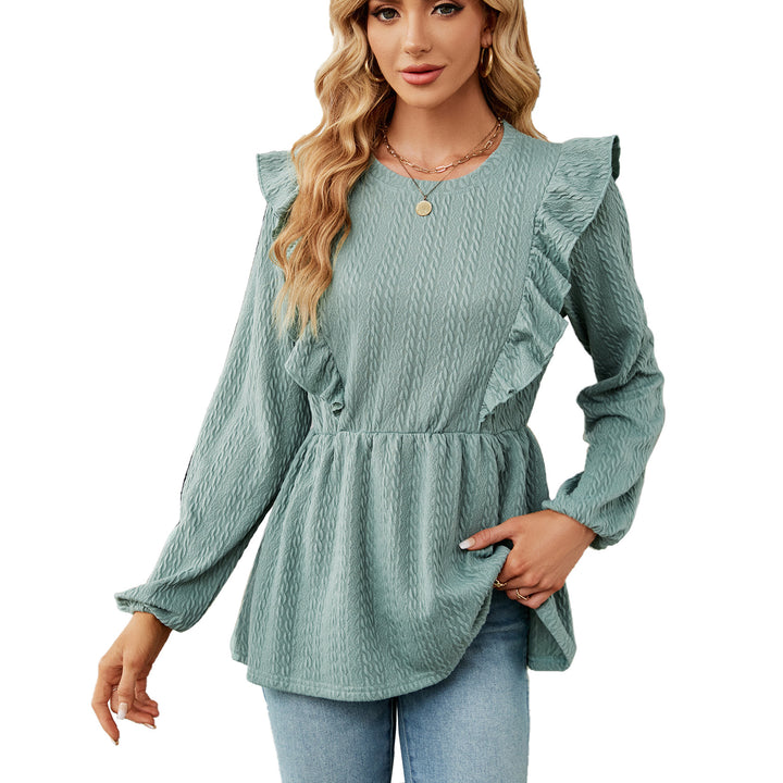 Damen trendiges Blusenshirt mit Rüschendetails und elastischem Bund Drune