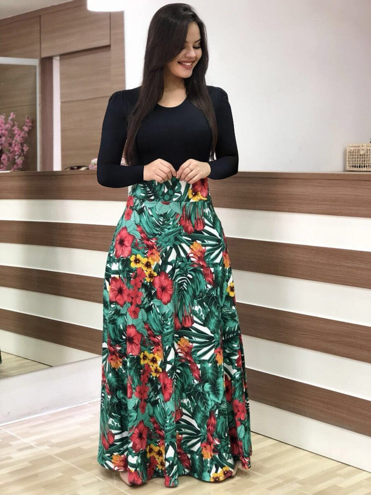 Damen Elegantes Maxikleid mit grafischem Druck und flexiblem Bund Drune