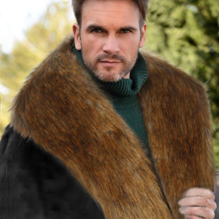 Herren Elegante und warme Fleecejacke mit Kunstpelzkragen Drune