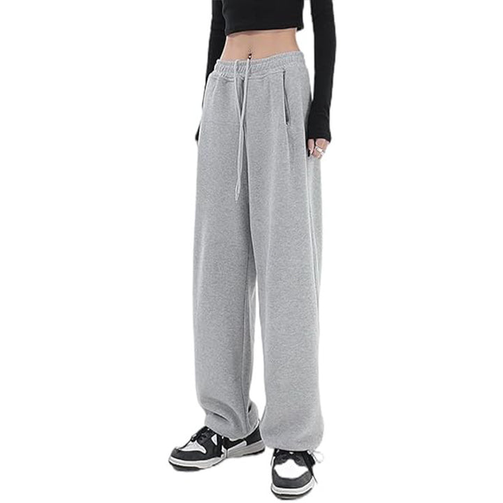 Damen nan locker fallende Sweatpants mit extra weitem Bein, hohem Bund und Kordelzug Drune
