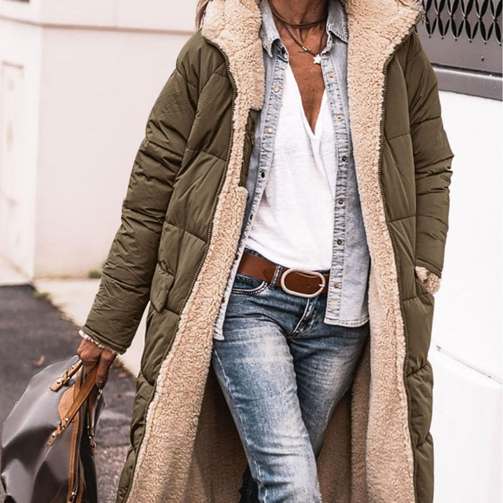 Damen Lange Steppjacke mit kuscheligem Innenfutter und modischer Kapuze Drune