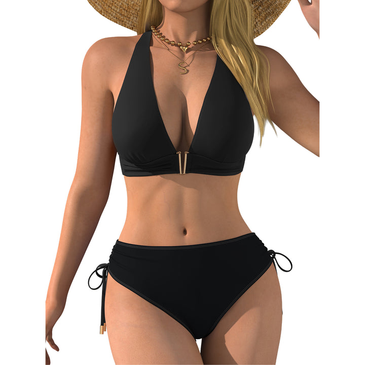 Damen Bikini-Set mit tiefem V-Ausschnitt und regulierbarem Seitenband Drune