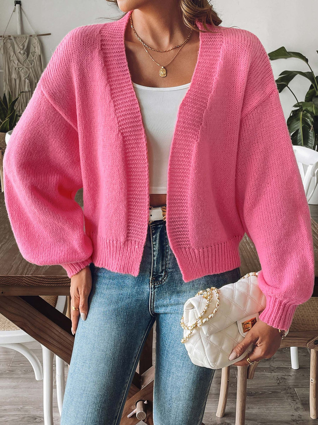 Damen lässiger Strick-Cardigan mit oversized Schnitt und voluminösen Ärmeln Drune