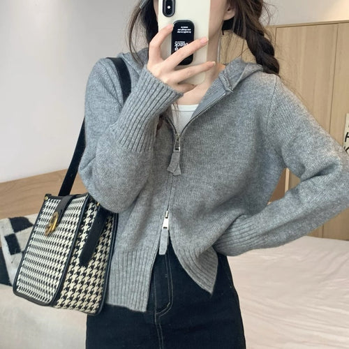 Damen Strickjacke mit hohem Kragen und Reißverschluss Drune