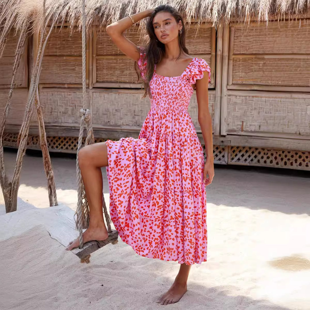 Damen Luftiges Midi-Kleid mit Volantärmeln und schwingendem Saum Drune