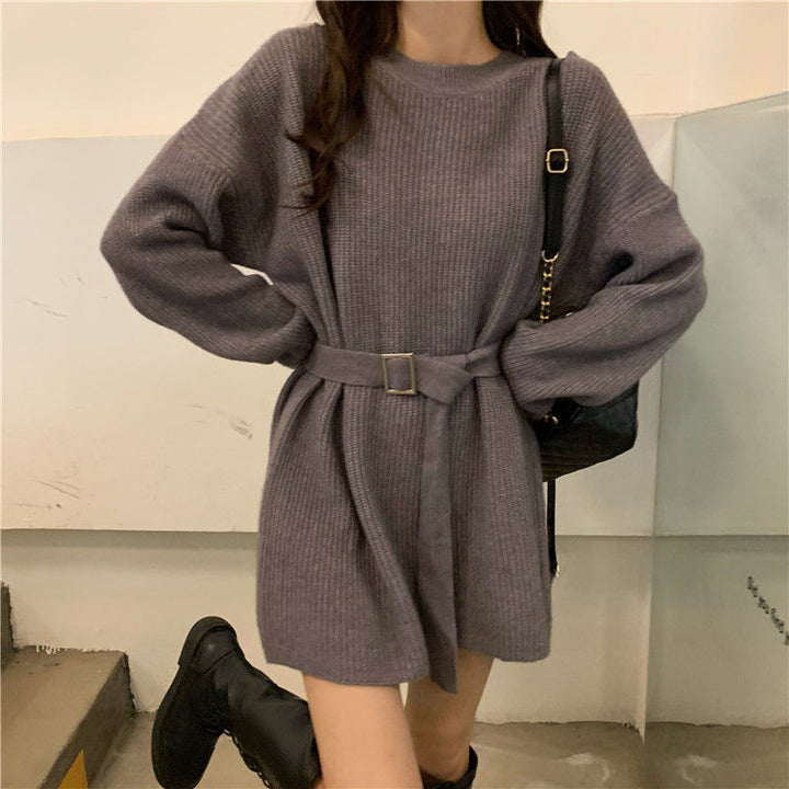Damen Strickkleid mit Taillengürtel und feiner Ribstruktur Drune