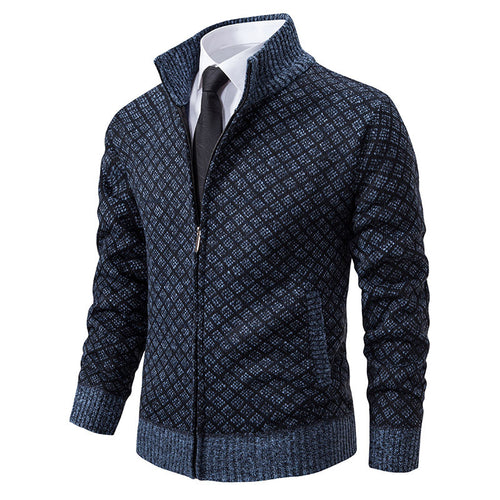 Herren Strickjacke mit modernem Zopfdesign und hohem Stehkragen Drune
